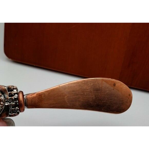 Wooden Owl Cheese Board with Copper-Tone Metal Owl Cheese Spreader – Distressed - Picture 8 of 13